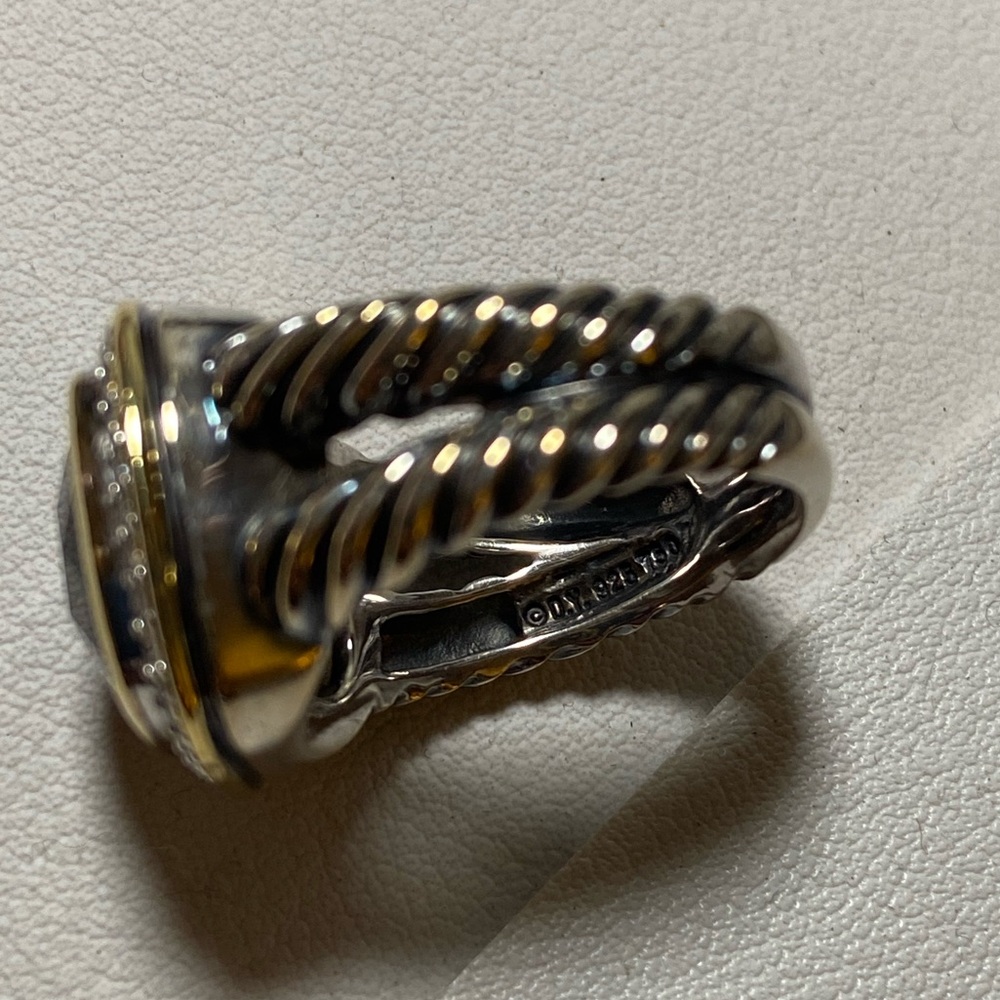 David Yurman Smoky Quartz Albion Ring Diamonds Silver 18K Yellow Gold 11MM sz 6 - Picture 6 of 9